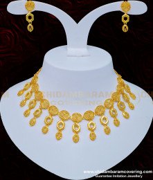 NLC820 - Real Gold Look Light Weight Choker Necklace with Earring Dubai Gold Jewellery Design Buy Online