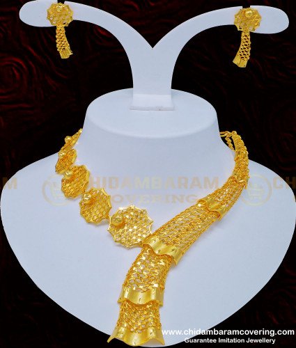 NLC823 - Unique Modern Dubai Jewelry Gold Designer Necklace with Earring Set Online