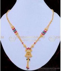 NLC826 - New Model Pink and Green Crystal 3 Line Chain Type Necklace for Women 