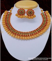 NLC830 - Latest Handmade Kemp Ruby Emerald Stone Lakshmi Kasumalai Nagas Necklace Set 