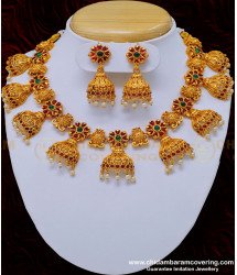 NLC838 - Trendy Jhumka Necklace Ruby Emerald Function Wear Antique Temple Jewellery Online