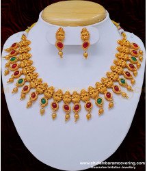 NLC839 - South Indian Temple Jewellery Lakshmi Choker Design Necklace with Earring Combo Set 