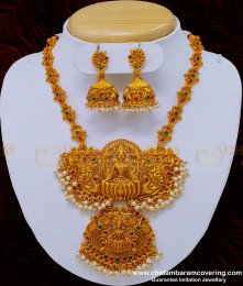 NLC843 - Traditional Indian Jewellery Premium Quality Gold Temple Jewellery Design Pearl Necklace Set  