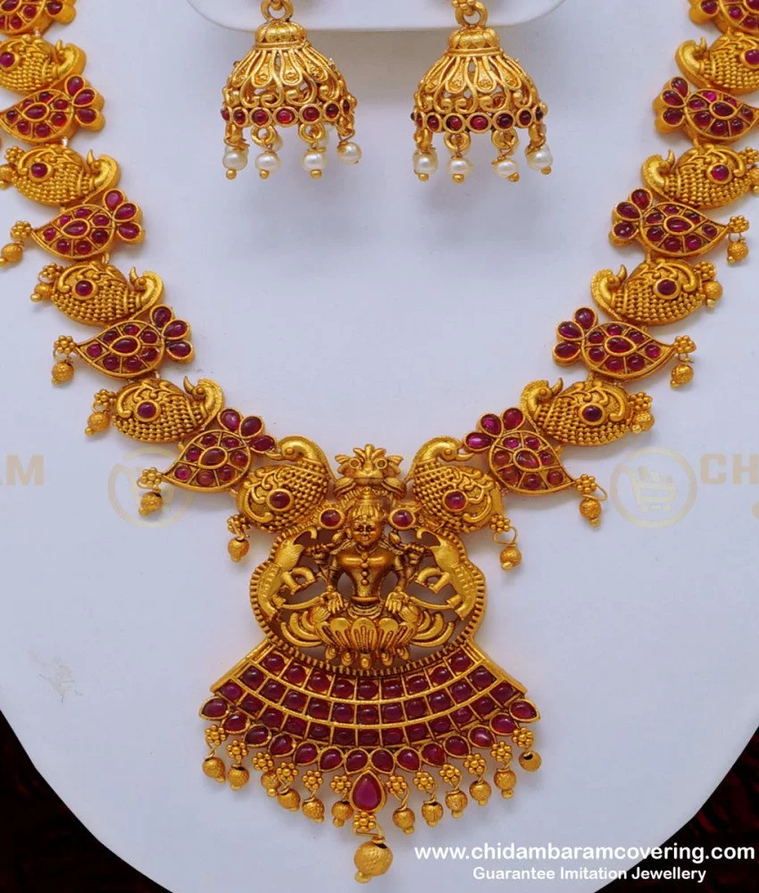 Buy Attractive Lakshmi Design Necklace Wedding Bridal Temple Jewellery ...