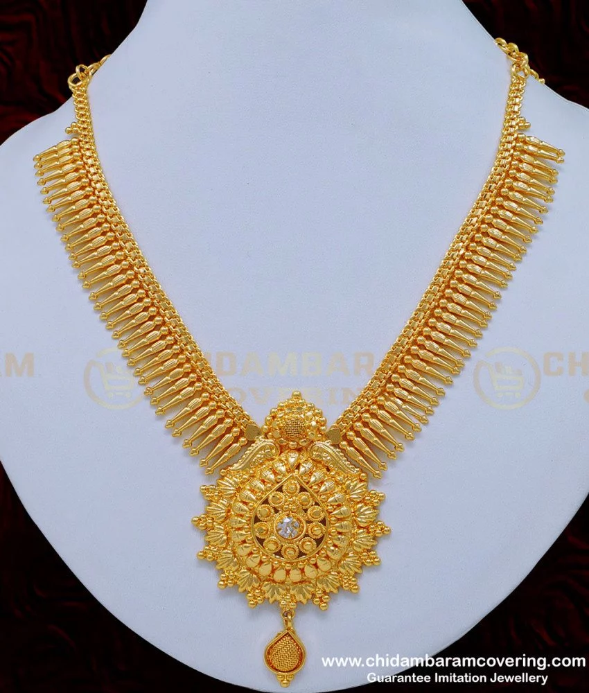 Buy Wedding Gold Necklace Design White Stone Mulla Arumbu Necklace ...