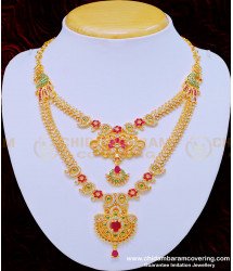 NLC872 - Grand Look One Gram Gold First Quality Double Layer Ad Stone Necklace for Wedding  