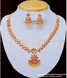 NLC874 - South Indian Wedding Jewellery Ruby Stone Attigai Necklace with Earring Set Online