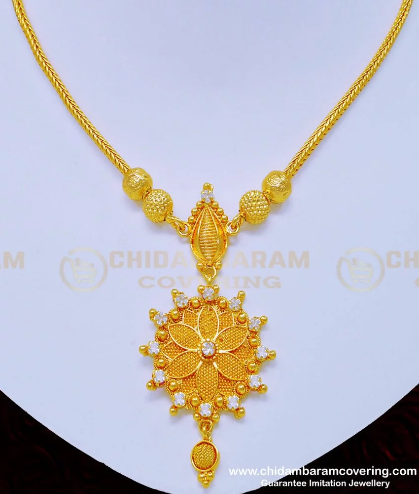 Buy One Gram Gold Simple White Stone Flower Pendant Necklace ...