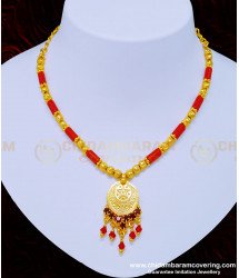 NLC880 - One Gram Gold Red Coral Necklace with Lakshmi Pendant Mangalore Necklace Online