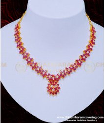 NLC881 - Elegant Look Party Wear High Quality Ruby Stone Necklace One Gram Jewellery Online
