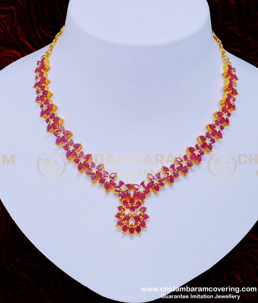 artificial jewellery online, gold design necklace, imitation necklace set, imitation jewelry online, ruby stone necklace, diamond necklace, one gram gold jewelry, 