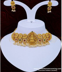 NLC894 - Premium Quality Nagas Jewellery Bridal Wear Ad Stone Lakshmi Antique Choker Necklace Set for Wedding 