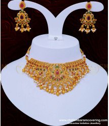 NLC895 - Temple Jewellery Matte Finish Peacock Design Choker Necklace Set for Wedding 