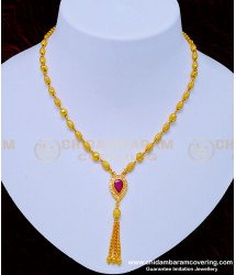 NLC896 - 1 Gram Gold Simple Full Golden Beads with Stone Pendant Short Necklace for Women