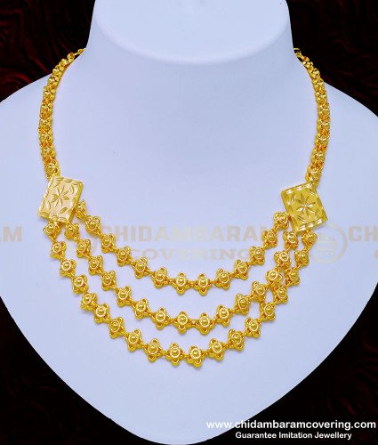 NLC898 - Latest Light Weight 3 Line Necklace 1 Gram Gold Layered Necklace Buy Online