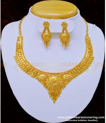 NLC906 - Traditional Gold Covering Calcutta Necklace with Earrings Indian Wedding Jewellery 