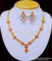 white stone necklace, ad stone jewellery, ad necklace set, necklace with earrings, one gram gold jewellery, gold covering jewellery, ruby  stone necklace set, 