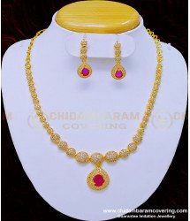 NLC910 - latest diamond look party wear necklace with earrings original gold plated jewellery 