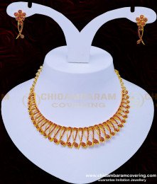 NLC916 - Attractive Party Wear Ruby Necklace Set One Gram Gold Choker Necklace Set for Reception 