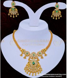 NLC919 - Unique Wedding Jewellery First Quality Uncut Diamond Stone Necklace With Earrings One Gram Gold Jewellery 