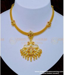 NLC921 - Latest Collection Beautiful White and Ruby Stone Peacock Design Impon Necklace for Women