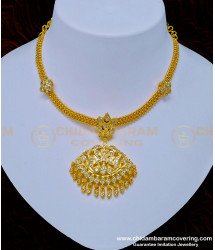 NLC923 - South Indian White Stone Impon Attigai One Gram Gold Jewellery Online