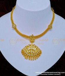 NLC923 - South Indian White Stone Impon Attigai One Gram Gold Jewellery Online