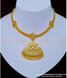 NLC925 - 1 Gram Gold Impon Peacock Dollar with Swan Attached Chain Stone Impon Necklace Online