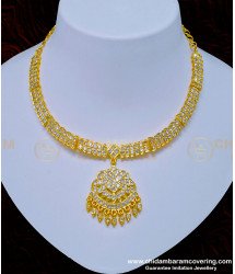 NLC931 - Buy Real Gold Design Full White Stone Five Metal Attigai Necklace for Wedding
