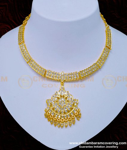 NLC932 - South Indian Wedding Jewellery White Stone Gold Covering Impon Attigai Online 