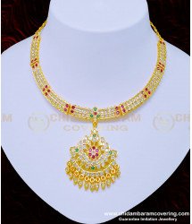 NLC933 - Beautiful Flower Design Multi Stone Gold Plated Guarantee Impon Necklace for Women