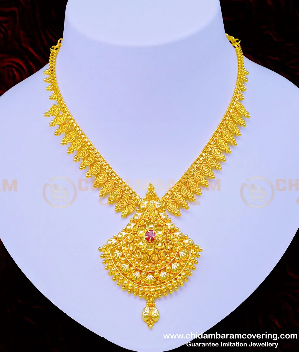 Buy Marriage Bridal Gold Necklace Design Ruby Stone Gold Covering ...
