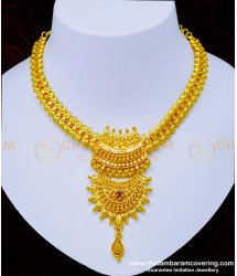 NLC935 - Latest Gold Plated Necklace Collection Ruby Stone Bridal Wear Necklace Online