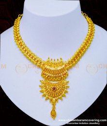 NLC935 - Latest Gold Plated Necklace Collection Ruby Stone Bridal Wear Necklace Online