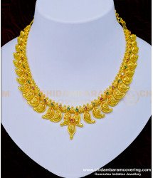 NLC938 - Gold Design Ruby Emerald Stone Mango Necklace Designs Covering Necklace for Wedding