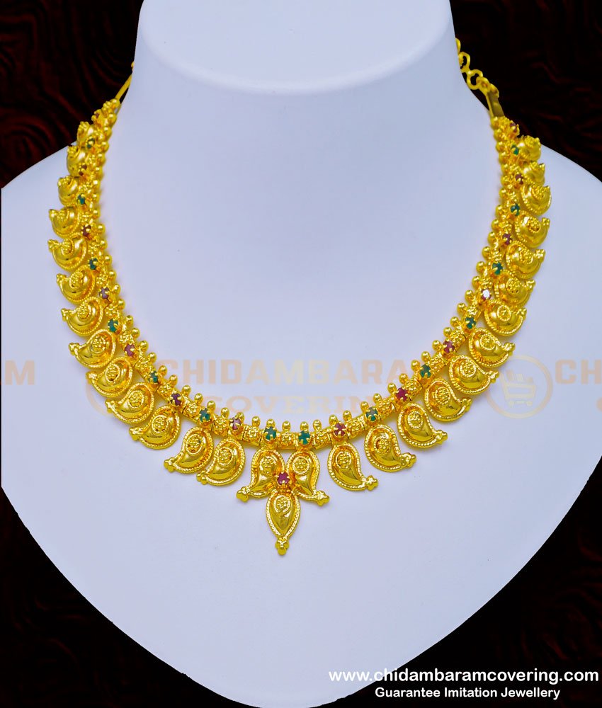 stone necklace, mango necklace, gold necklace, manga necklace, function wear necklace, one gram gold necklace, latest necklace design, 