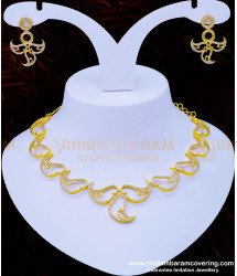 NLC944 - Elegant Leaf Design White Stone Never Fade Party Wear Sri Lankan Necklace with Earrings