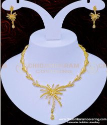 NLC946 - Modern Diamond Finish Sri Lankan Wedding Necklace with Earrings  