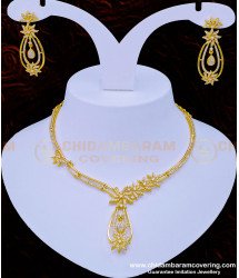 NLC947 - Latest Bridal Wear Yellow Gold Diamond Necklace Set Sri Lankan Wedding Jewellery