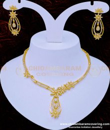 NLC947 - Latest Bridal Wear Yellow Gold Diamond Necklace Set Sri Lankan Wedding Jewellery