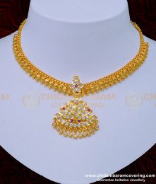 NLC954 - Traditional Gold Attigai Design Impon Necklace South Indian Imitation Jewellery  