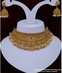 NLC963 - Premium Quality Bridal Wear Ad Stone Peacock Design Antique Choker Necklace Set 