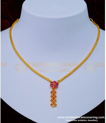 NLC966 - Elegant Party Wear 1 Gram Gold Simple Ruby Stone Necklace Design Online
