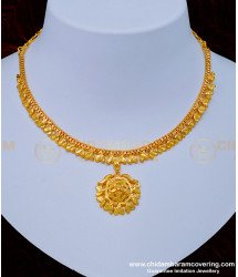 NLC971 - Gold Plated Flower Model Simple Plain Necklace Design for Women 