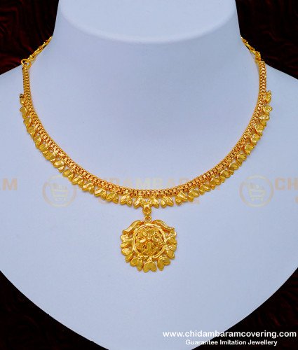 NLC971 - Gold Plated Flower Model Simple Plain Necklace Design for Women 
