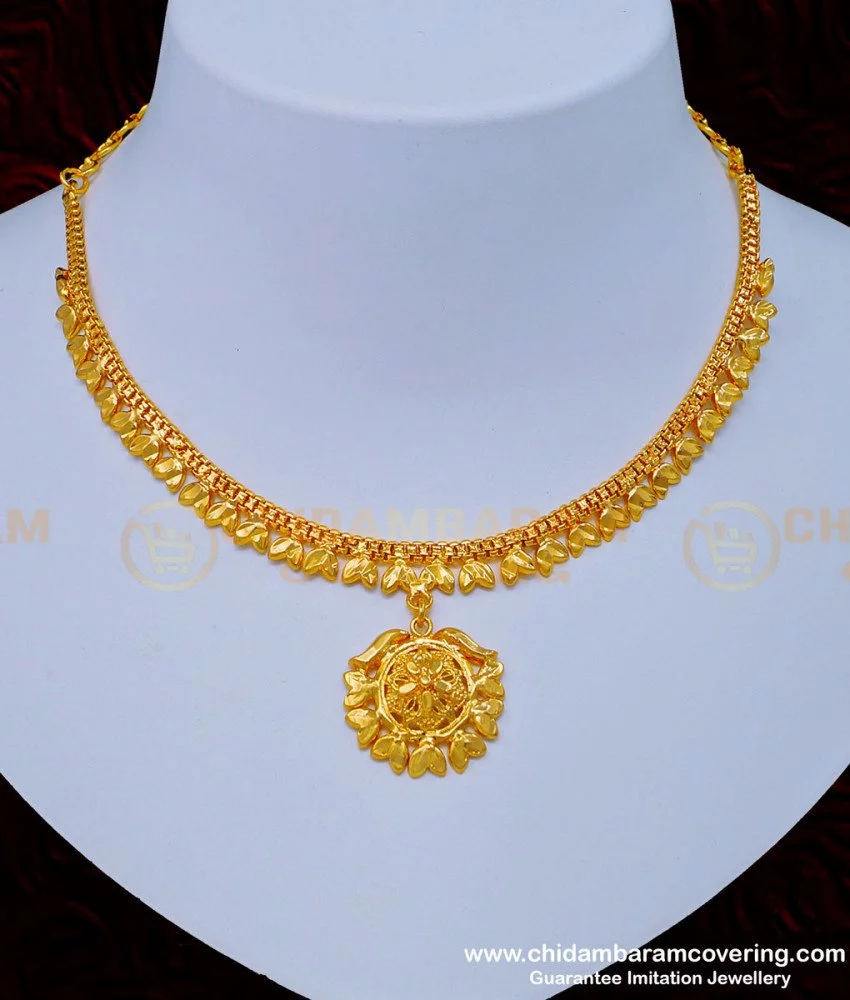 Buy Gold Plated Flower Model Simple Plain Necklace Design for Women