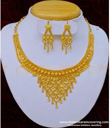 NLC979 - Buy First Quality Gold Forming Necklace with Earring Plain Necklace Set 