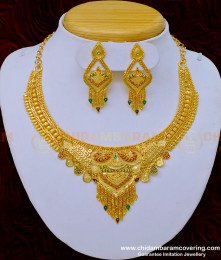 NLC981 - Stunning Gold High Quality Forming Gold Enamel Necklace Set for Wedding 