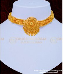 NLC985 - One Gram Gold Flower Dollar With 4 Line Gold Beads Chain Choker Necklace for Wedding  