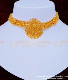 NLC985 - One Gram Gold Flower Dollar With 4 Line Gold Beads Chain Choker Necklace for Wedding  